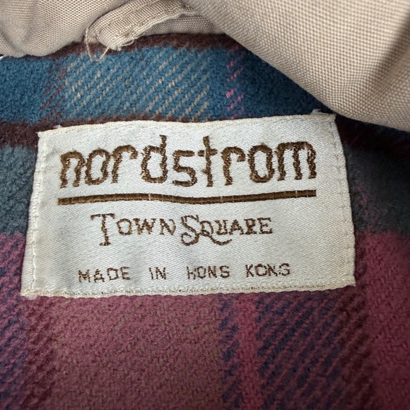 Vtg 1970\'s Nordstrom Town Square Beige Hooded Parka Jacket Plaid Lined Womens 12